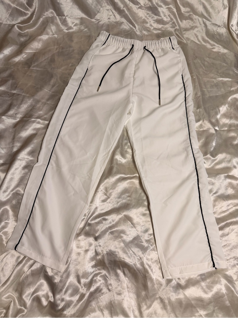 White Track Pants with Black Piping